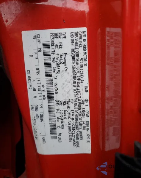 2012 Ford Focus Se z USA, uszkodzony, nr VIN 1FAHP3K25CL219589